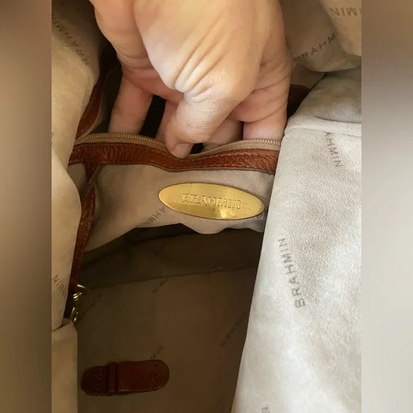 Brahmin Shoulder Purse Handbag Pebble Magnet Top Cognac Brown + Chain Strap - Picture 9 of 14